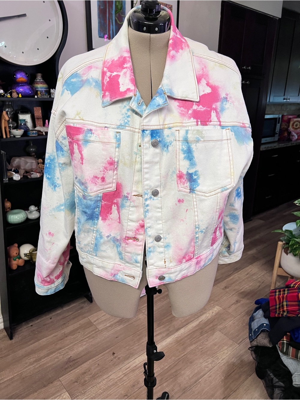Tie-Dye  Denim Jacket - Pink & Blue Splatter